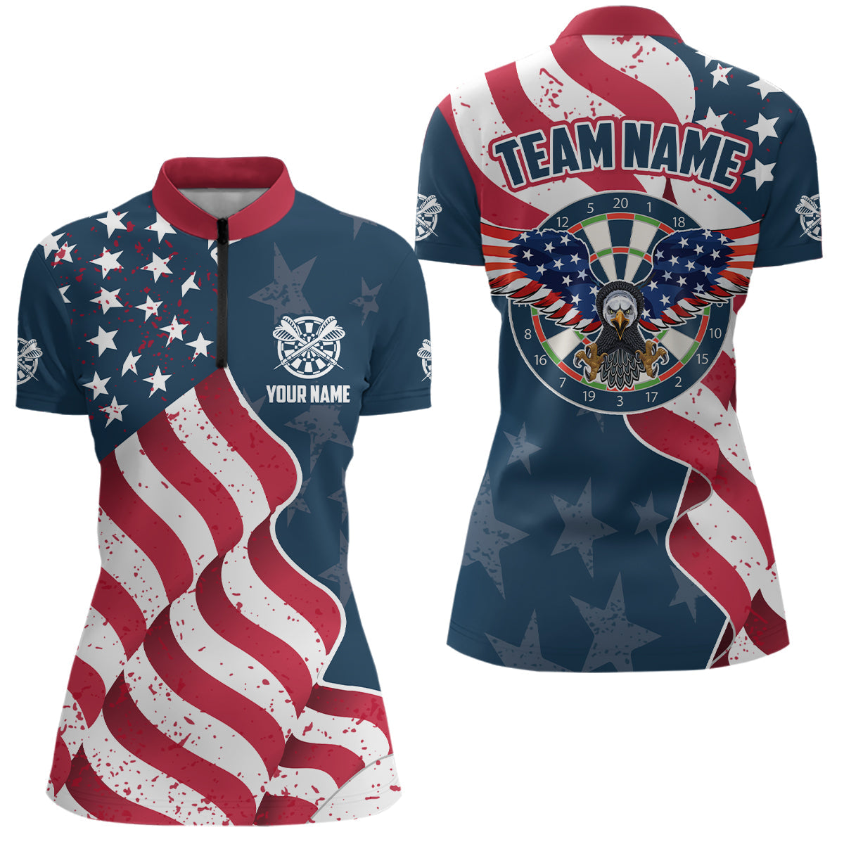 Custom Eagle Waving American Flag Darts Quarter-Zip Patriotic Dart