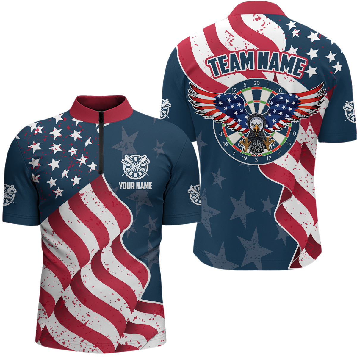 Custom Eagle Waving American Flag Darts Quarter-Zip Patriotic Dart