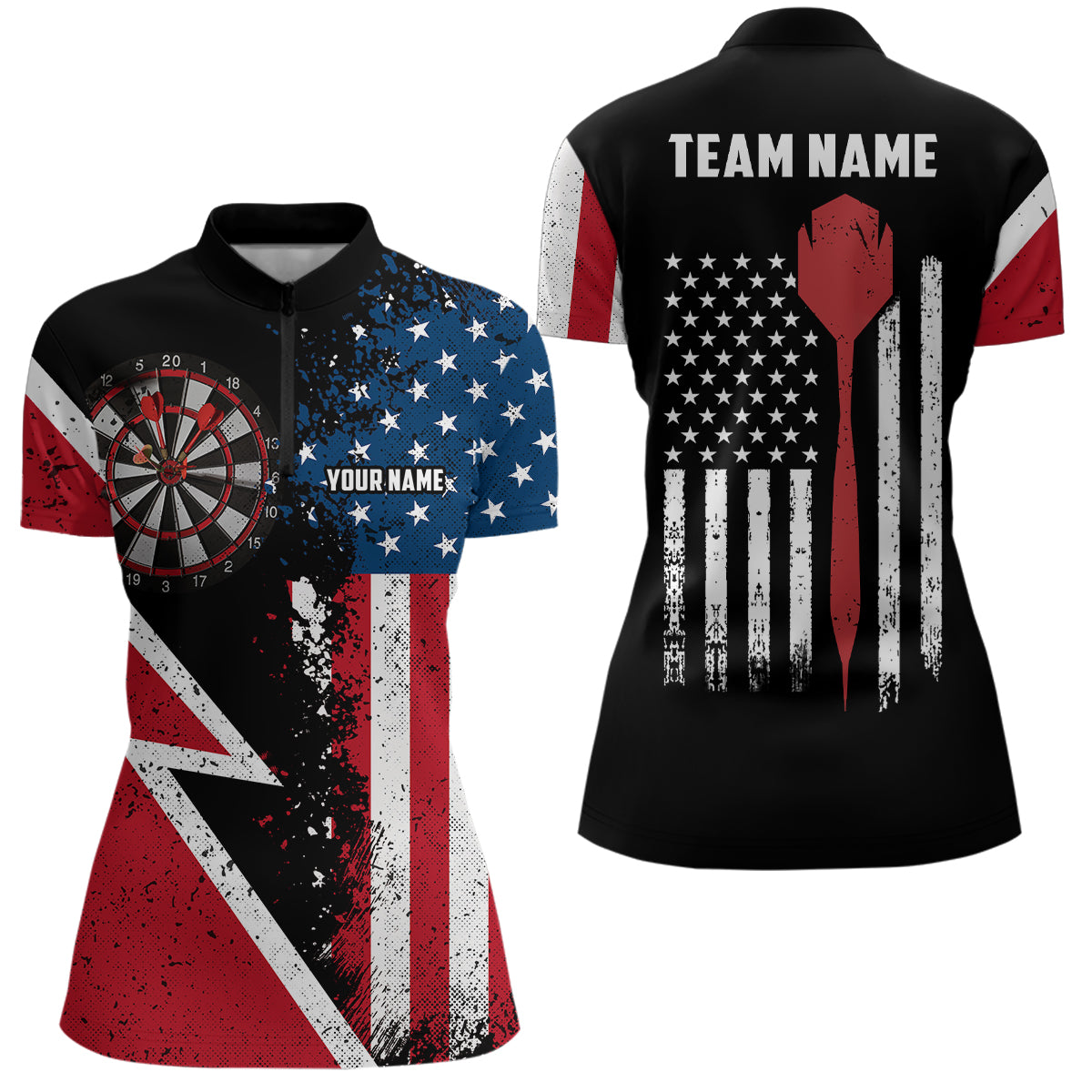 Retro American Flag Darts Quarter-Zip Custom Patriotic Women Darts Dart