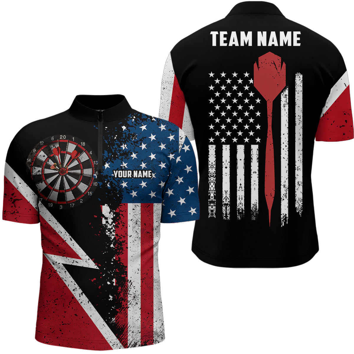 Retro American Flag Darts Quarter-Zip Custom Patriotic Women Darts Dart
