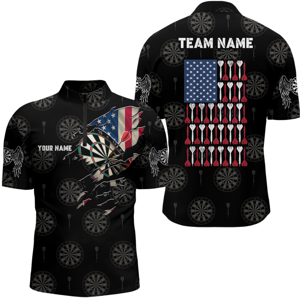 Personalized American Flag Darts Quarter-Zip Patriotic Darts Team