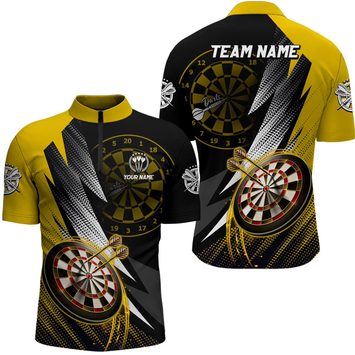 Personalized Yellow Black Darts Quarter-Zip Custom Darts Team
