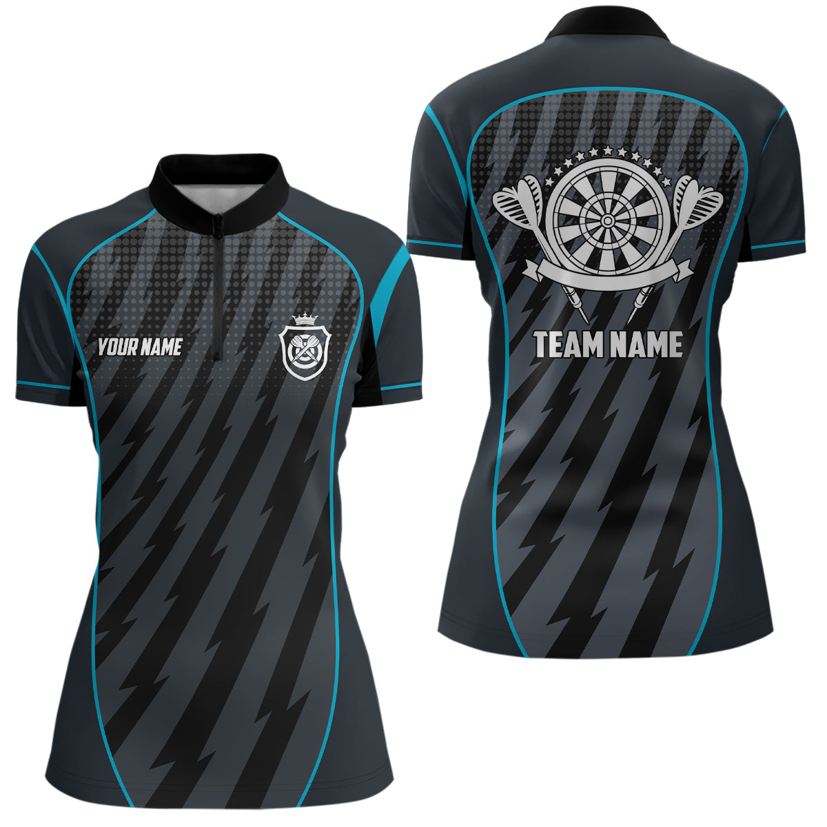 Personalized Sport Style Blue Grey Lightning Darts Quarter-Zip Dart