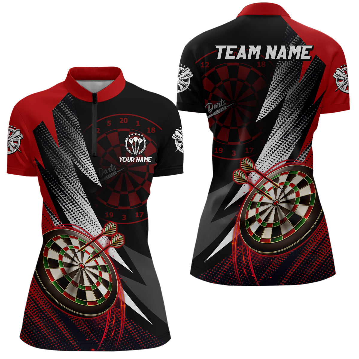 Personalized Red Black Darts Quarter-zip Custom Cool Darts Team