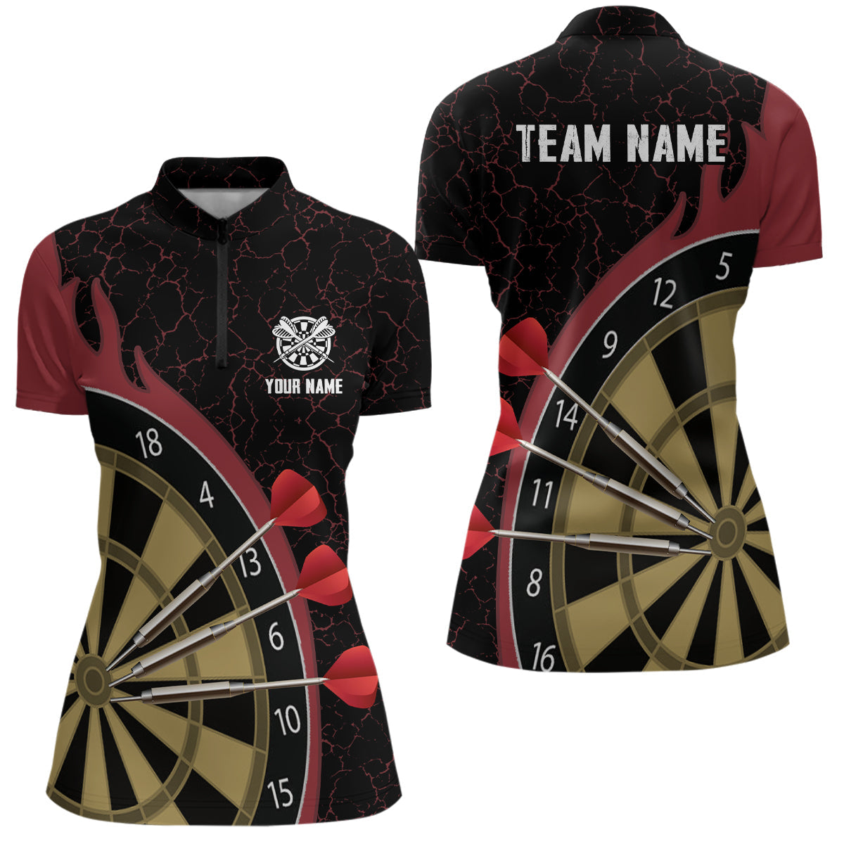 Personalized Darts Set Red Fire Flame Quarter-Zip Custom Darts