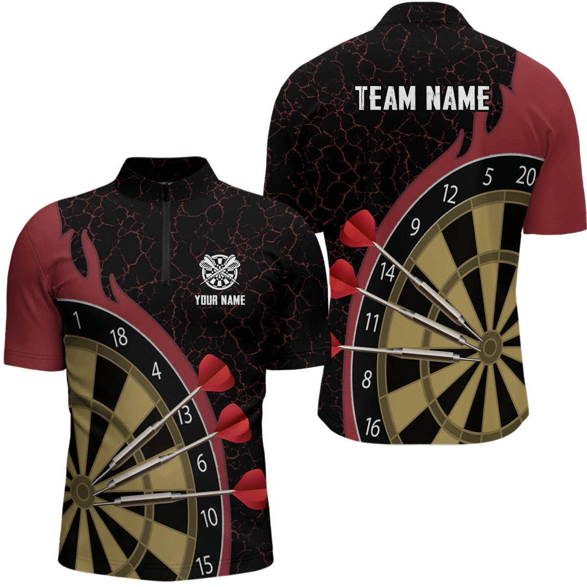 Personalized Darts Set Red Fire Flame Quarter-Zip Custom Darts