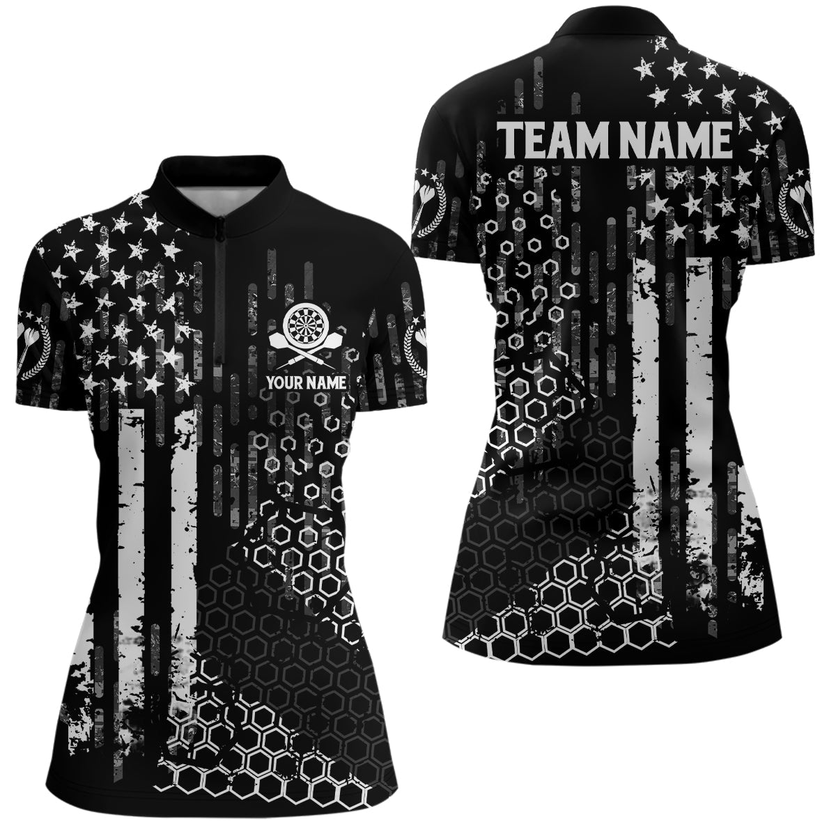 Personalized Us Flag Hive Pattern Darts Quarter-zip Patriotic Darts