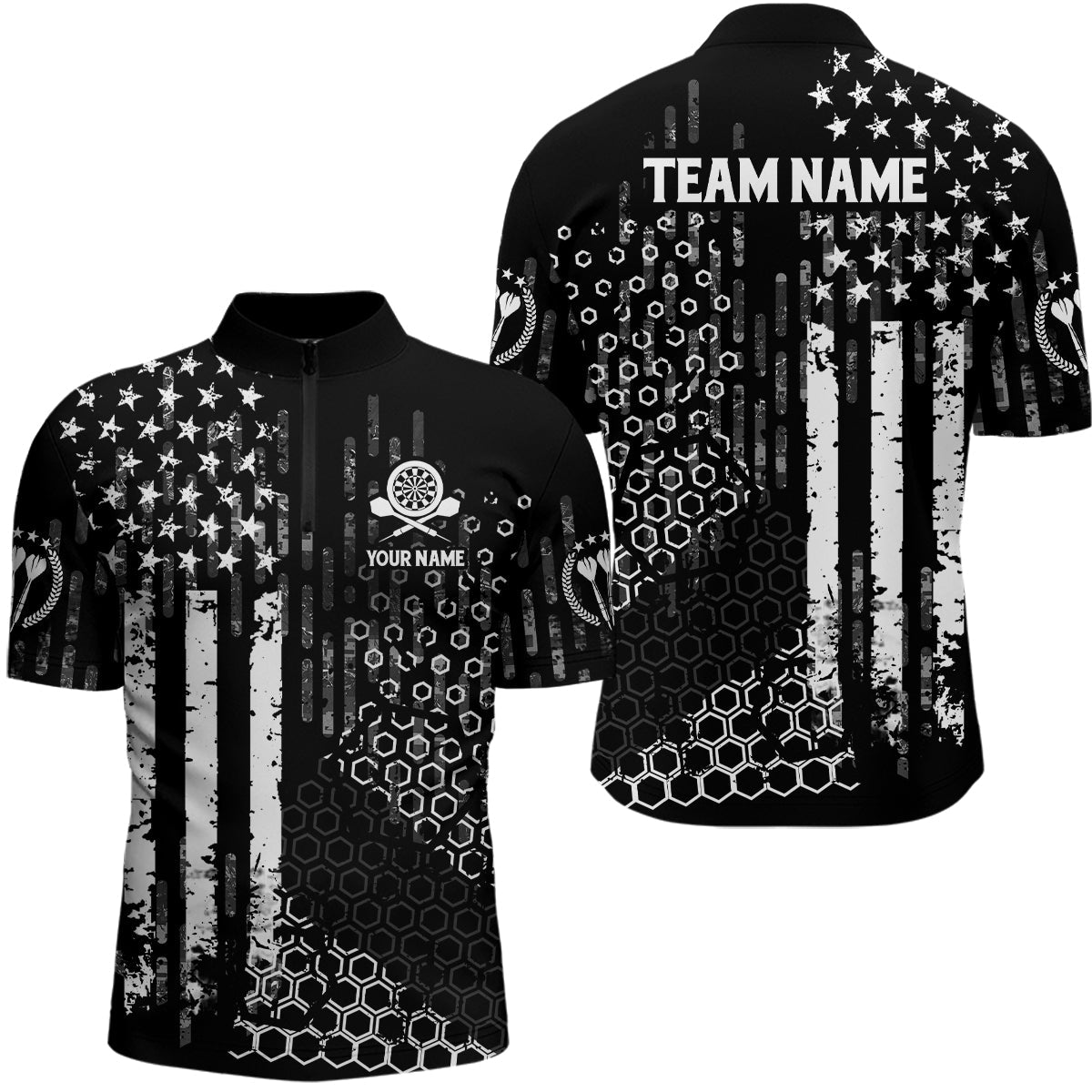 Personalized Us Flag Hive Pattern Darts Quarter-zip Patriotic Darts