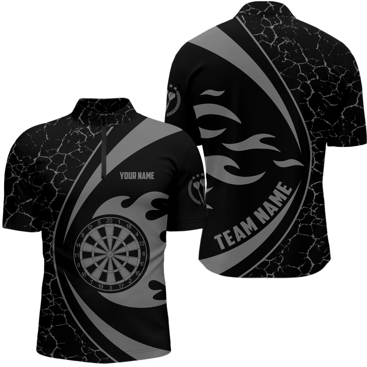 Personalized Grey Fire Flame Dart Quarter-Zip Darts Dart Team