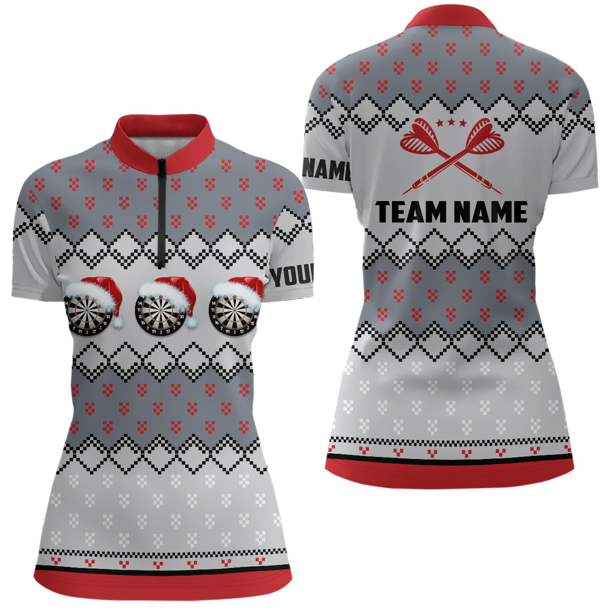 Personalized Darts Christmas Santa Quarter-zip Custom Women Darts Dart