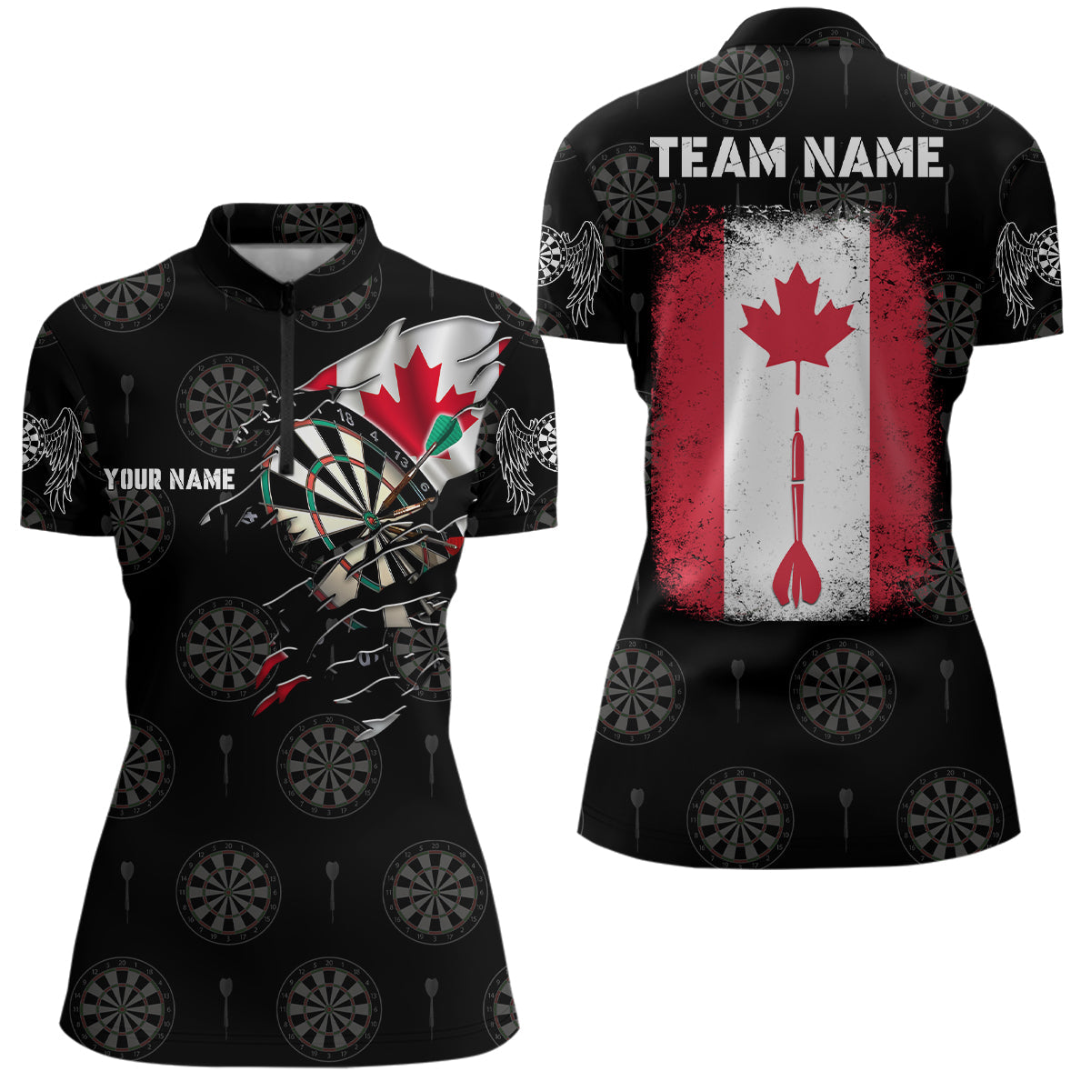 Personalized Retro Canada Flag Darts Quarter-Zip Custom Patriotic Women Darts