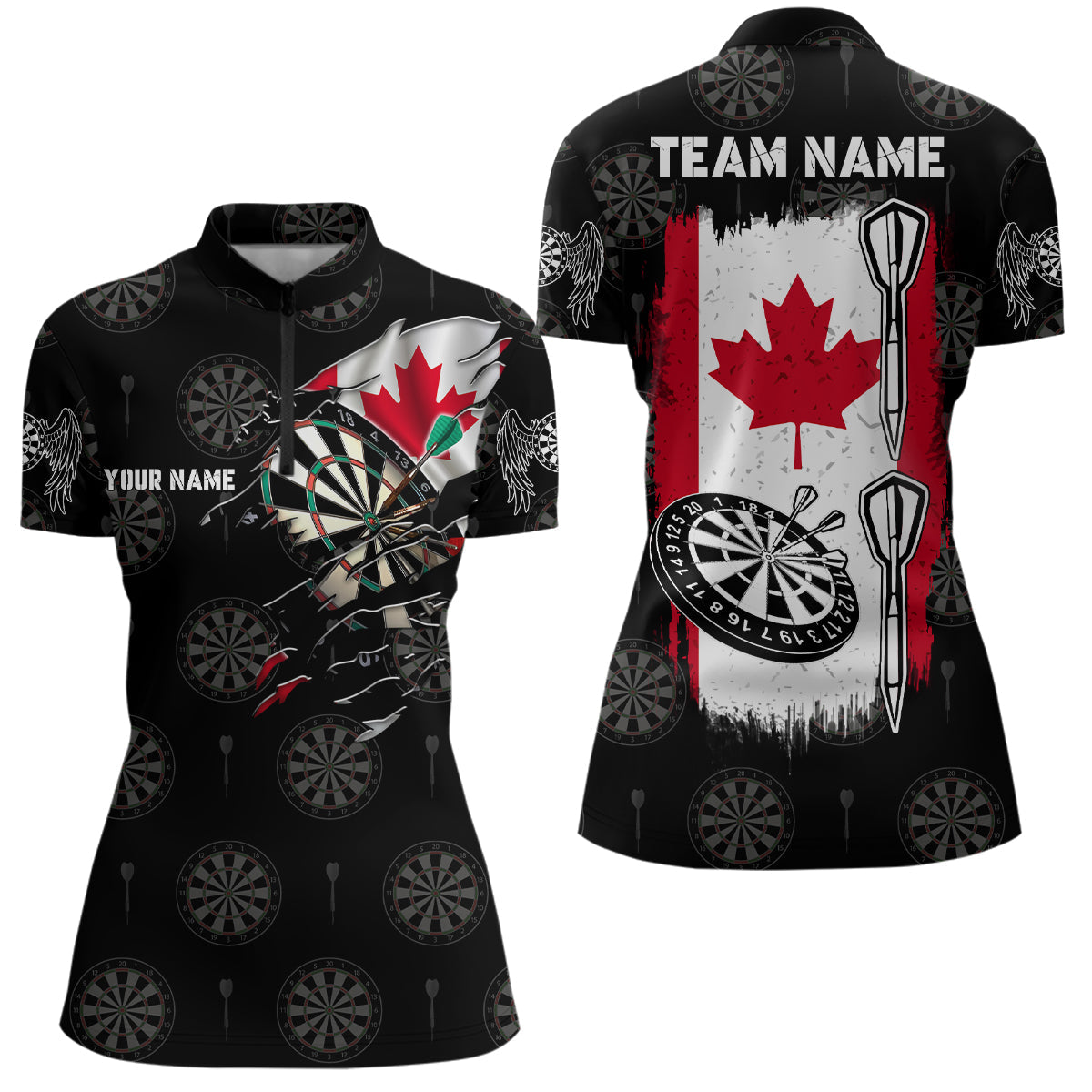 Personalized Retro Canada Flag Darts Quarter-zip Custom Patriotic Women Darts