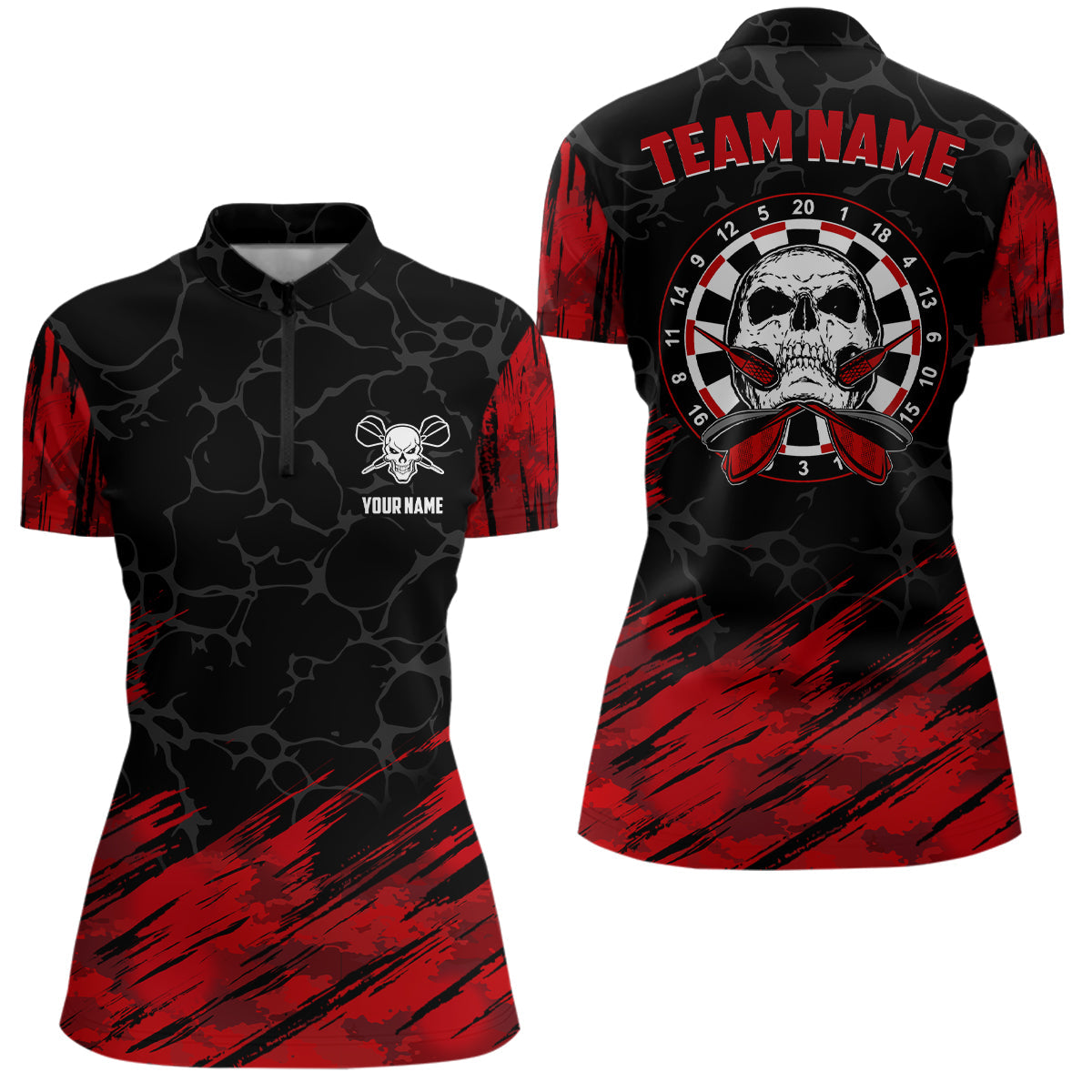 Personalized 3D All Over Print Skull Darts Quarter-Zip Red Black Dart