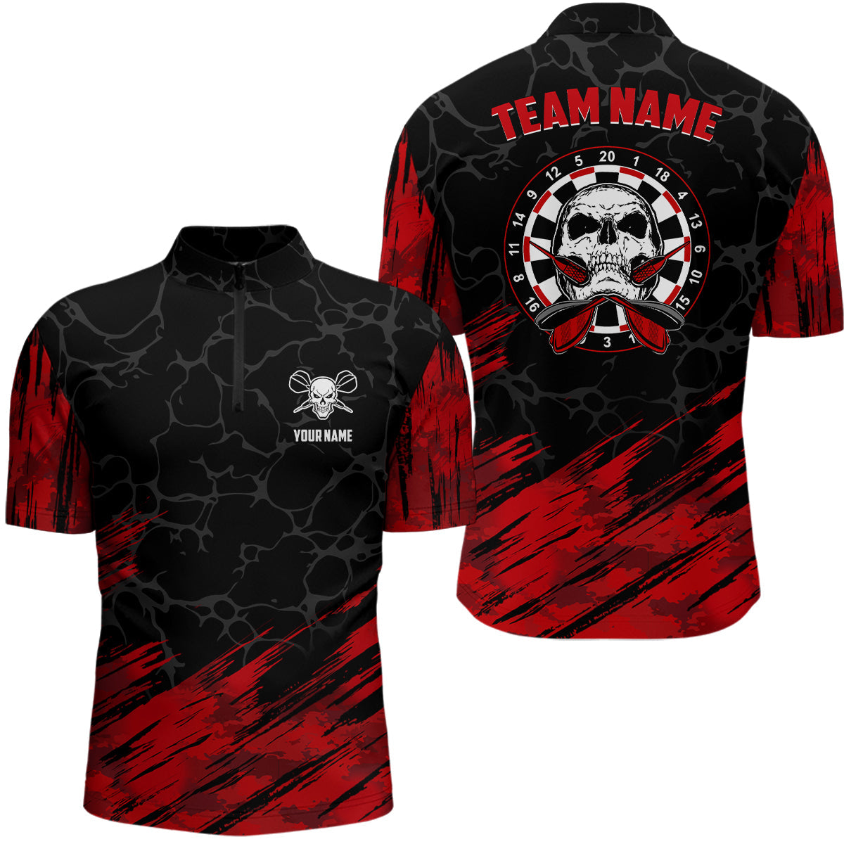 Personalized 3D All Over Print Skull Darts Quarter-Zip Red Black Dart