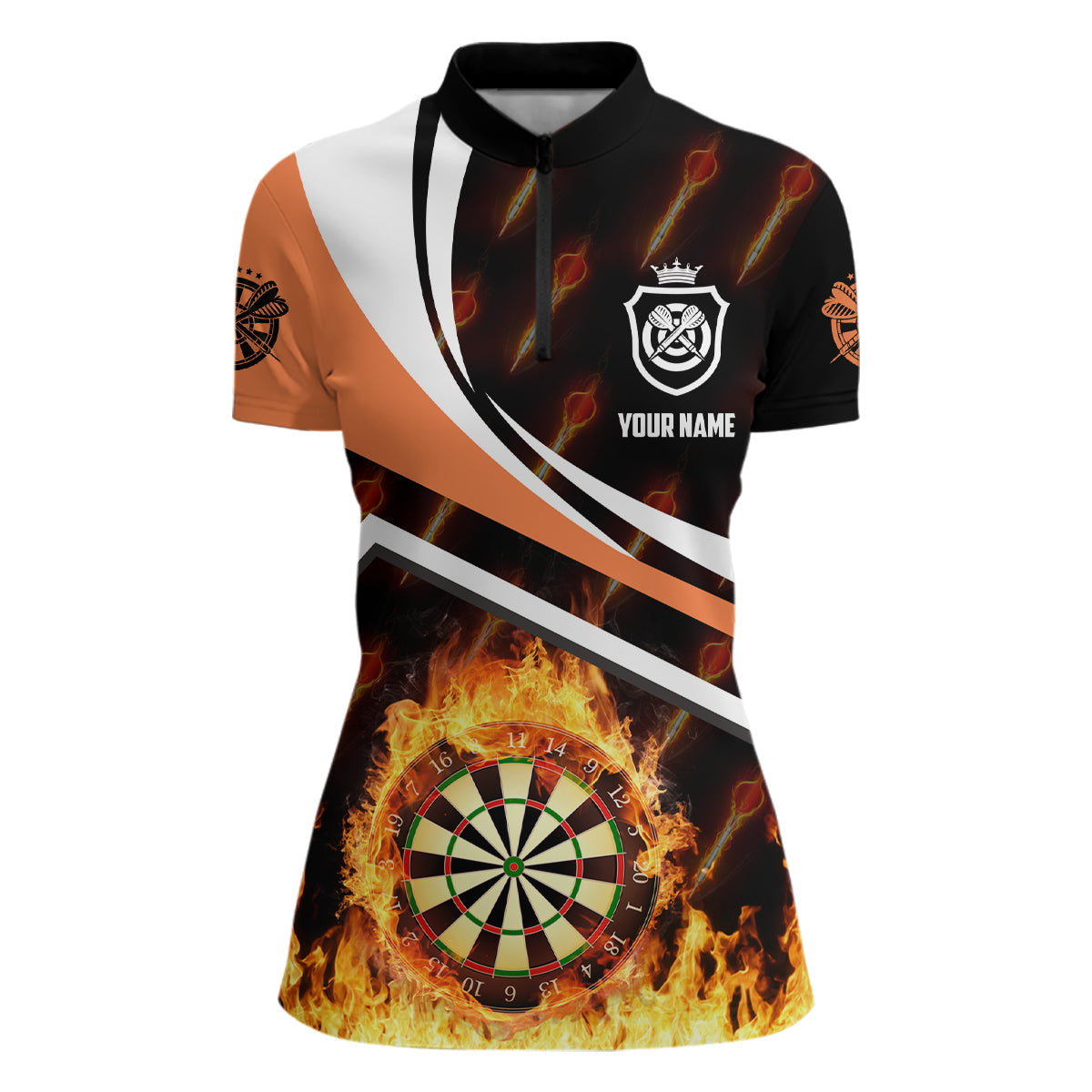 Personalized Orange Fire Flame Darts Quarter-Zip Darts Darts