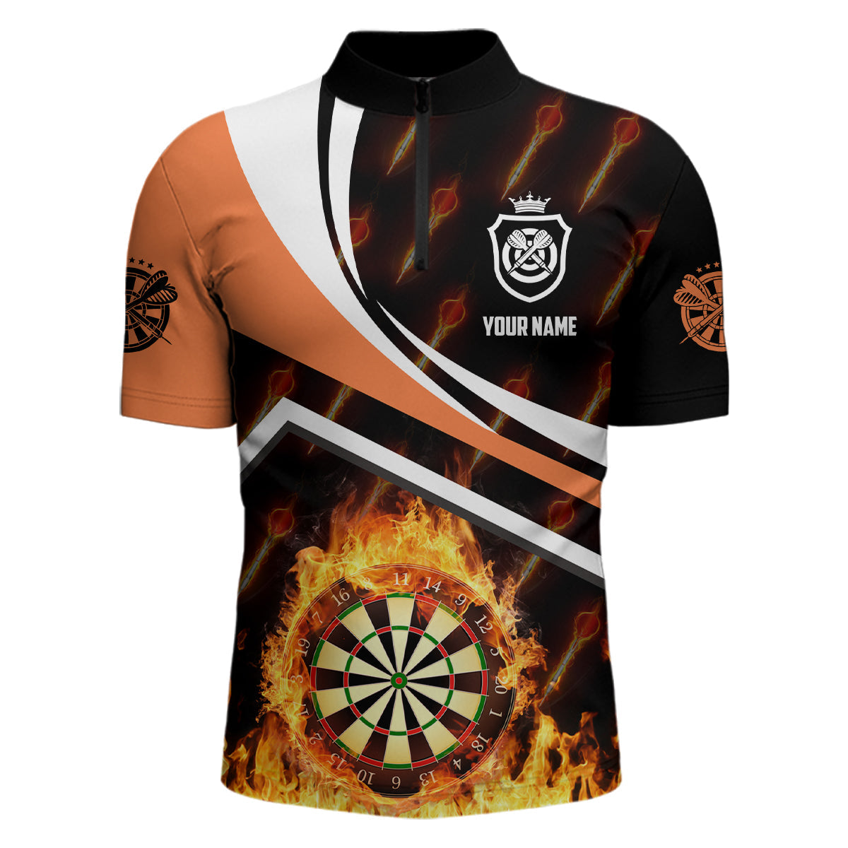 Personalized Orange Fire Flame Darts Quarter-Zip Darts Darts