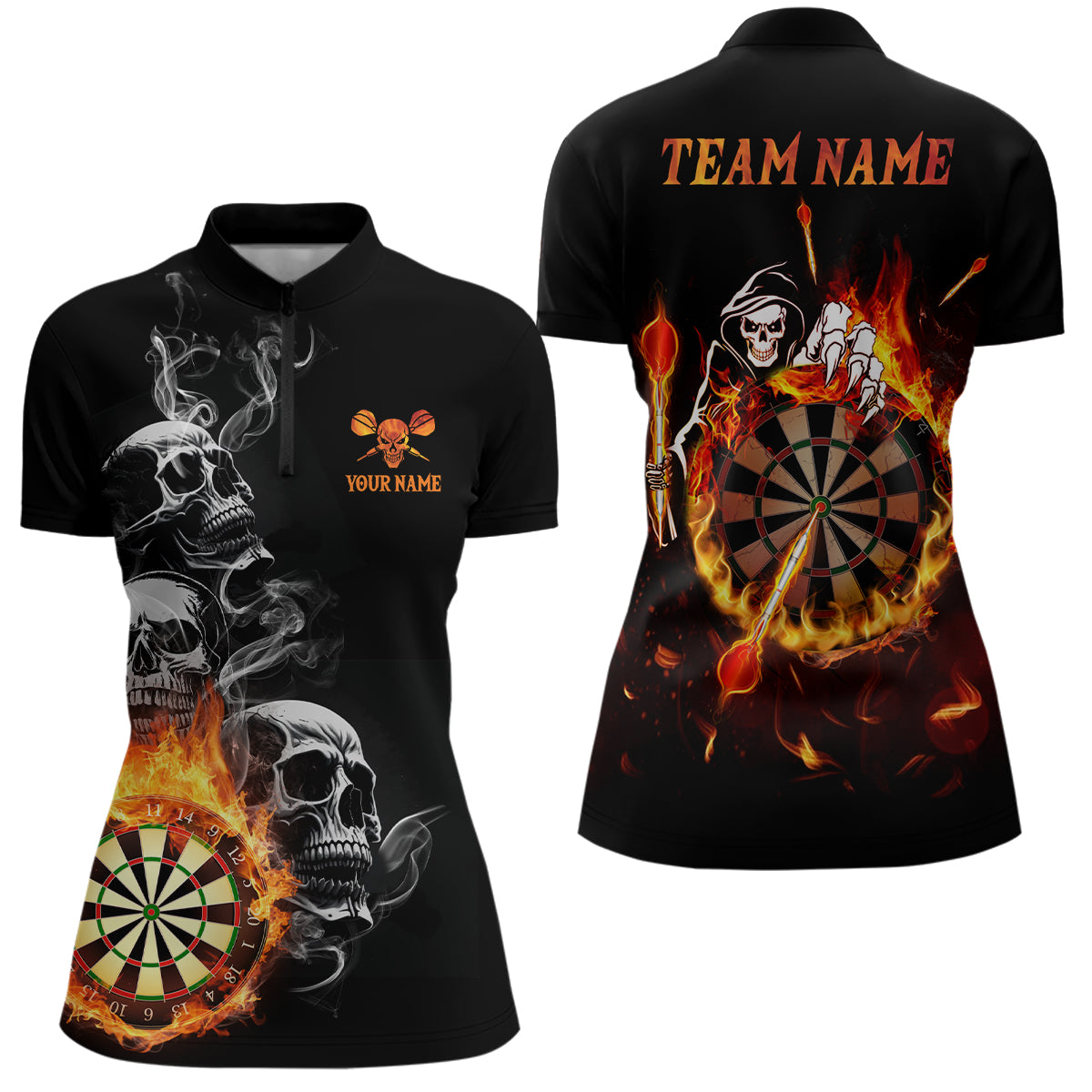 Darts Skull Flame Quarter-Zip Custom Fire Darts Darts