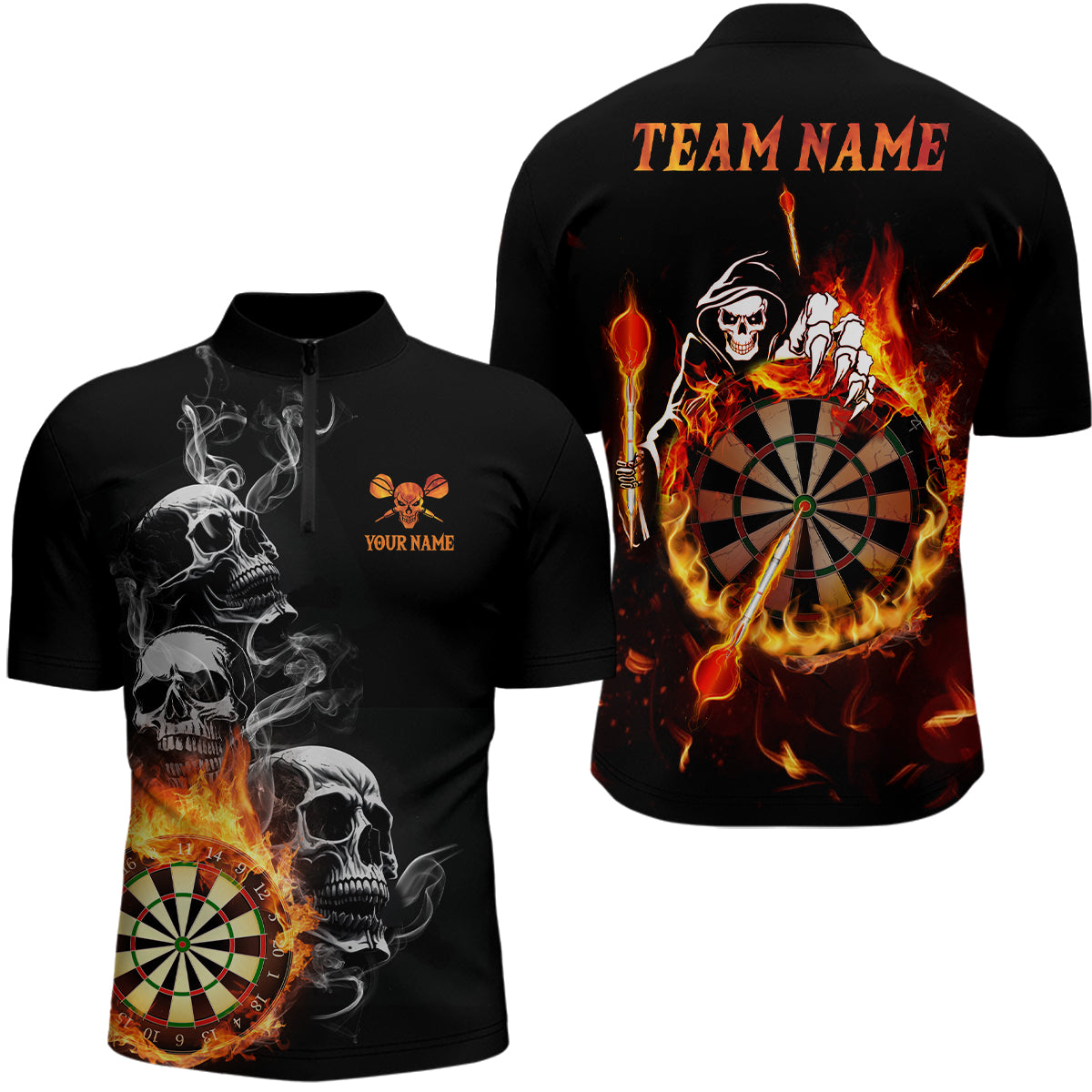 Darts Skull Flame Quarter-Zip Custom Fire Darts Darts