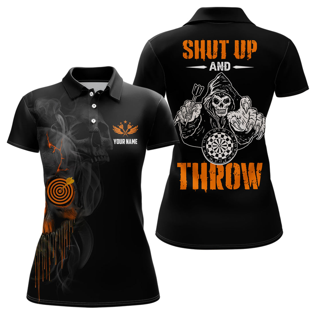 Womens Skull Darts Quarter-Zip Halloween Orange Darts Dart