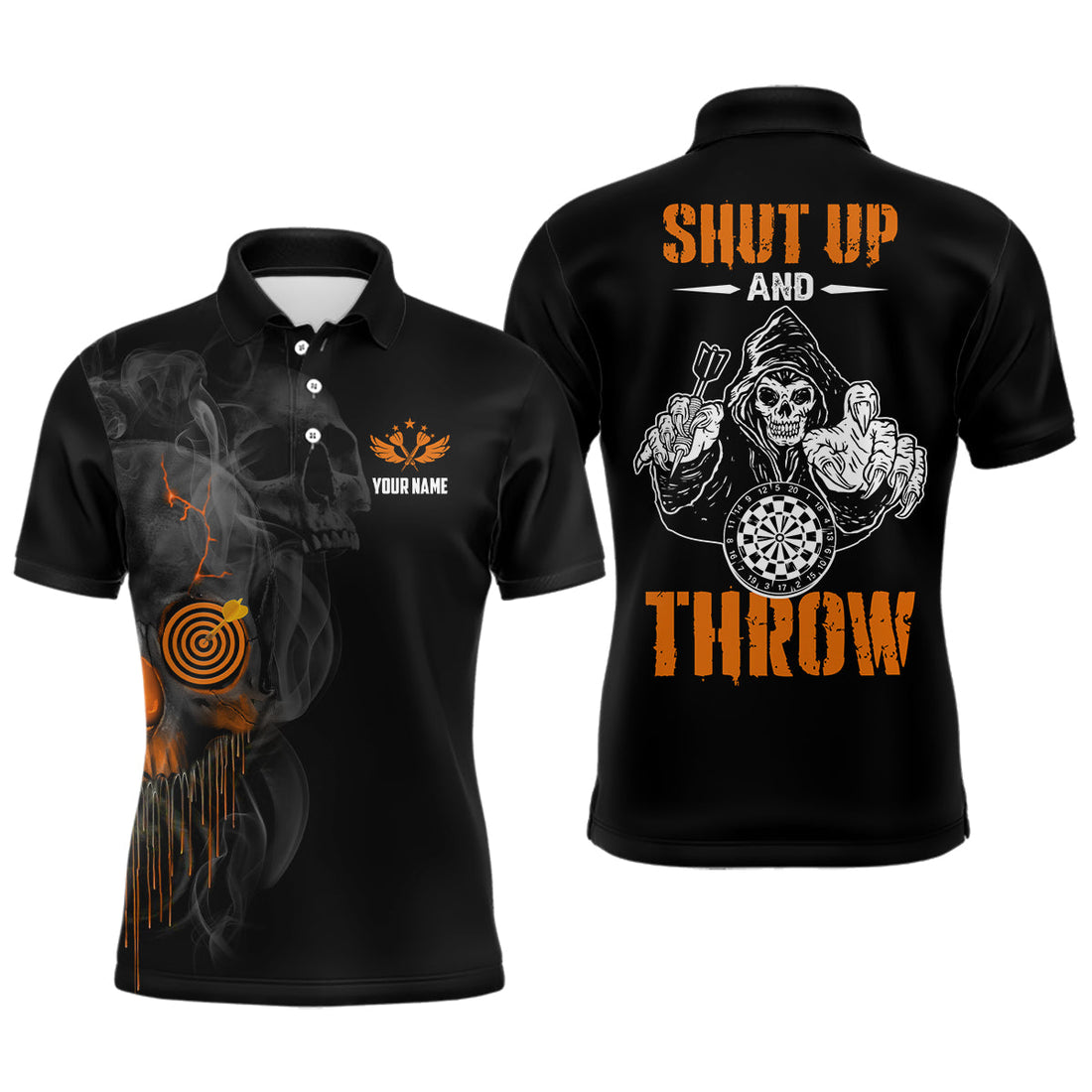 Womens Skull Darts Quarter-Zip Halloween Orange Darts Dart