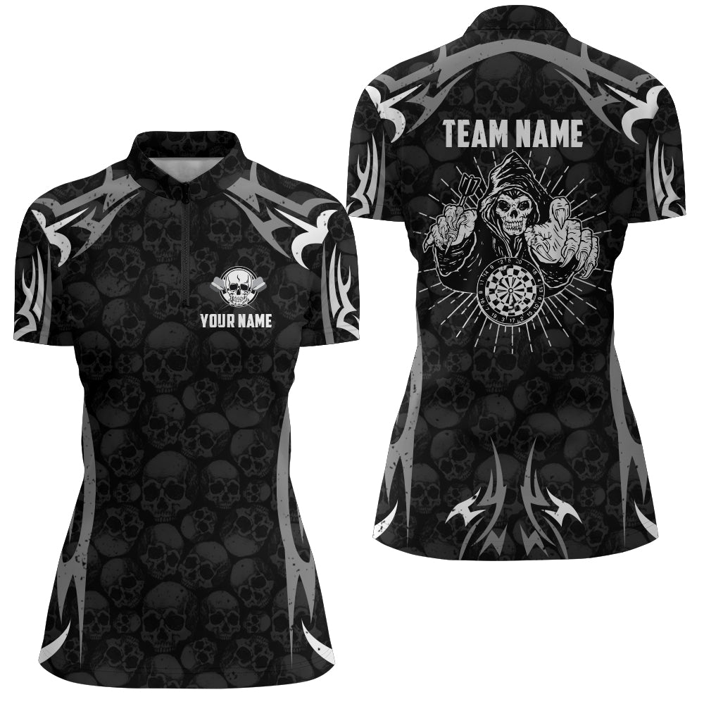 Personalized Black Grey Darts Skull Reaper Quarter-Zip Custom Dart