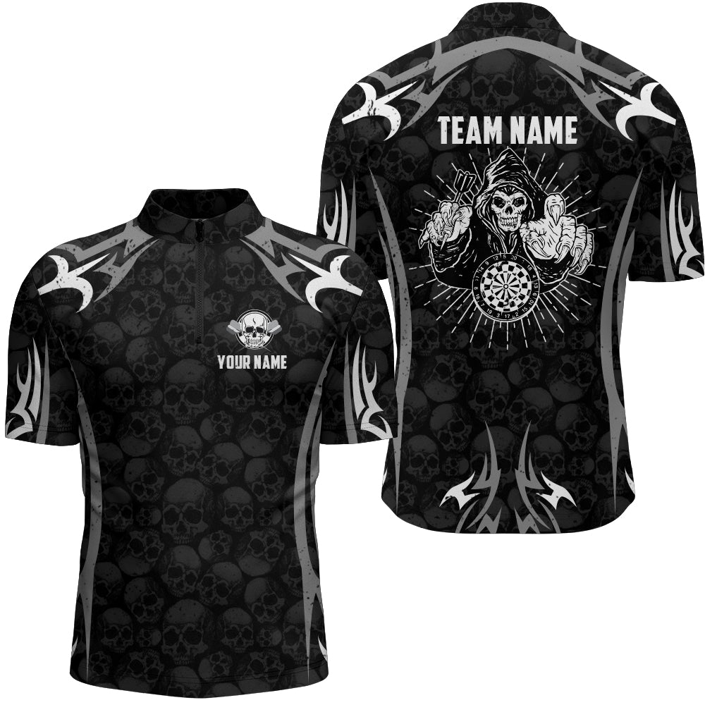 Personalized Black Grey Darts Skull Reaper Quarter-Zip Custom Dart