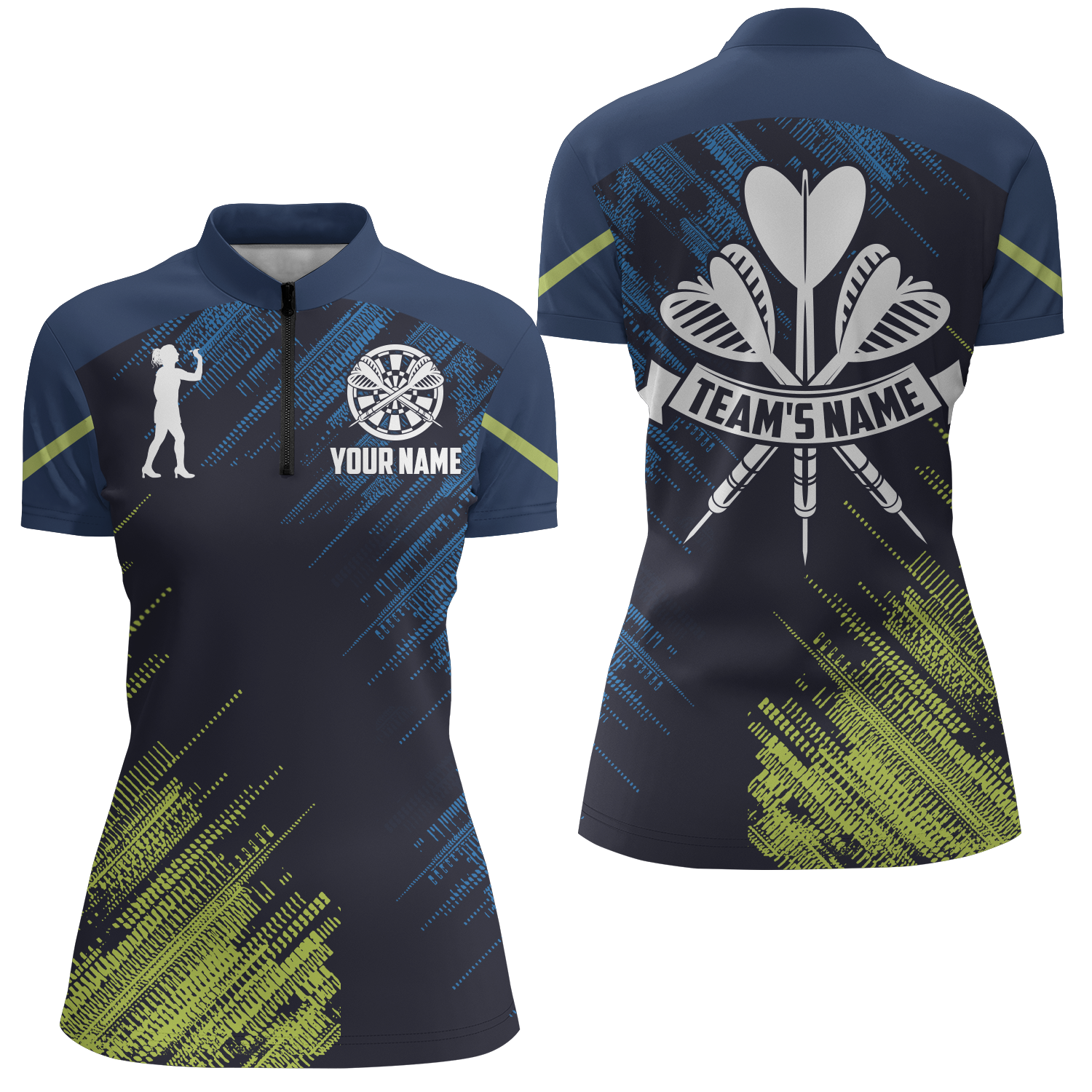 Personalized Darts Sports Style Green Blue Quarter-Zip Custom Darts