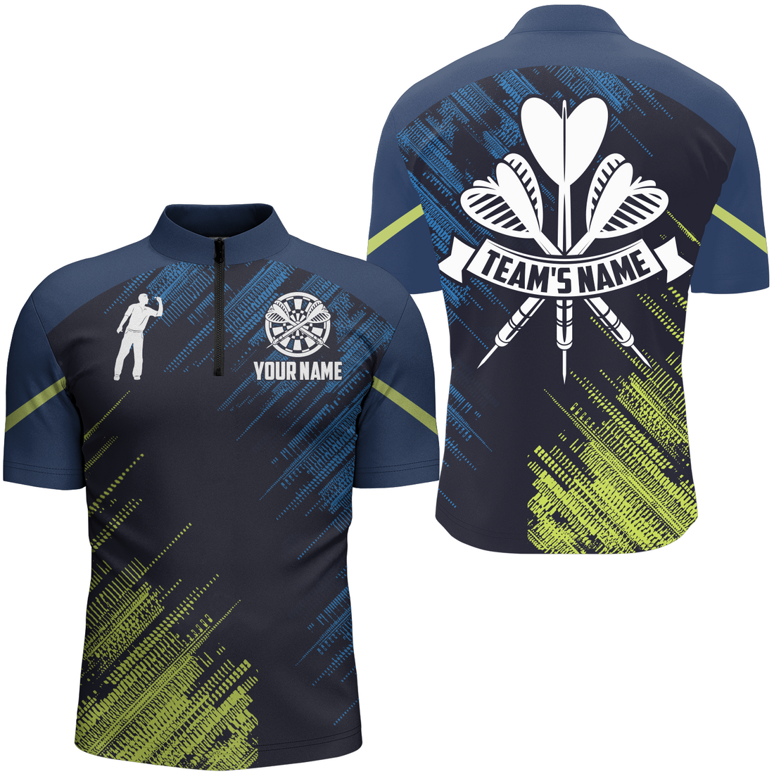 Personalized Darts Sports Style Green Blue Quarter-Zip Custom Darts