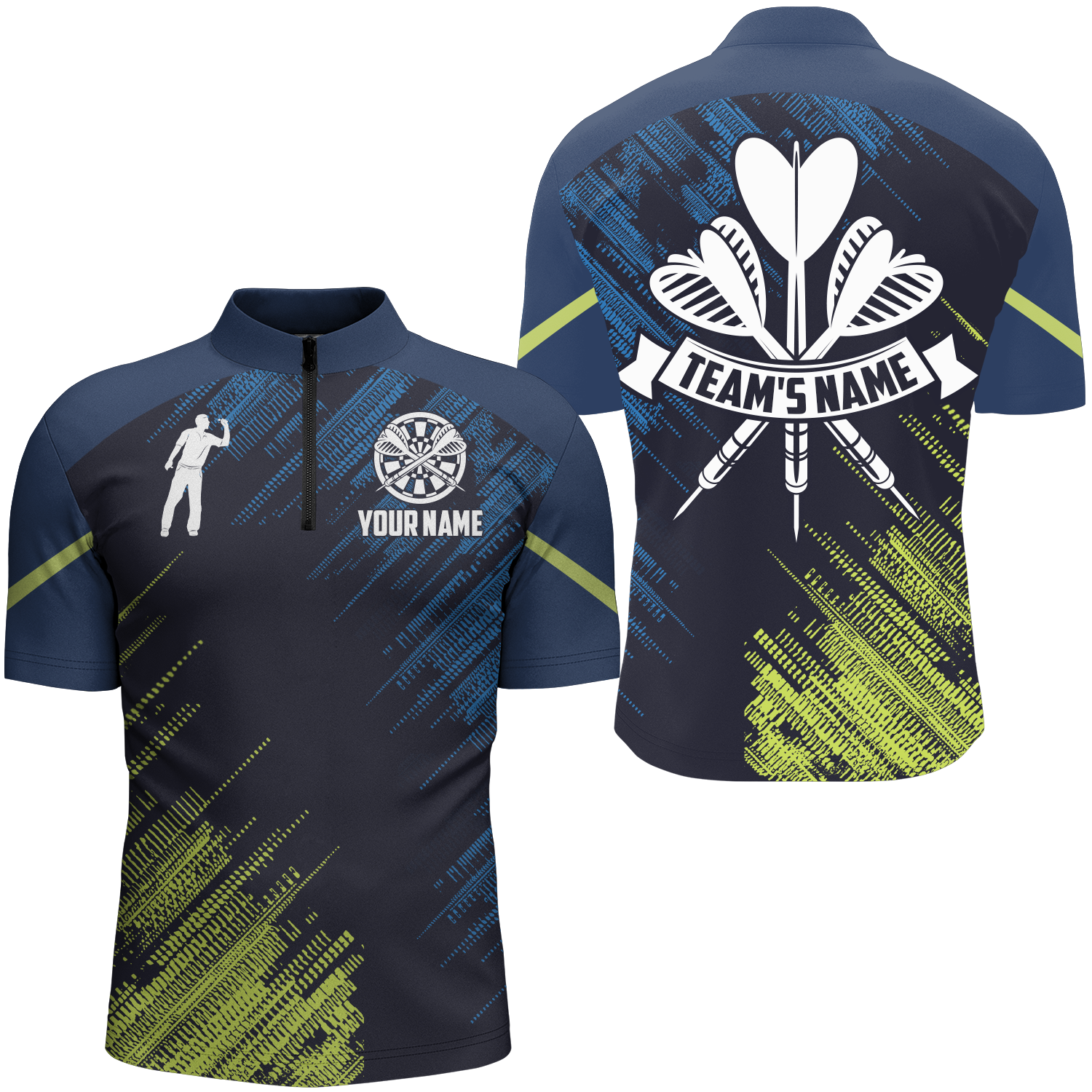 Personalized Darts Sports Style Green Blue Quarter-Zip Custom Darts