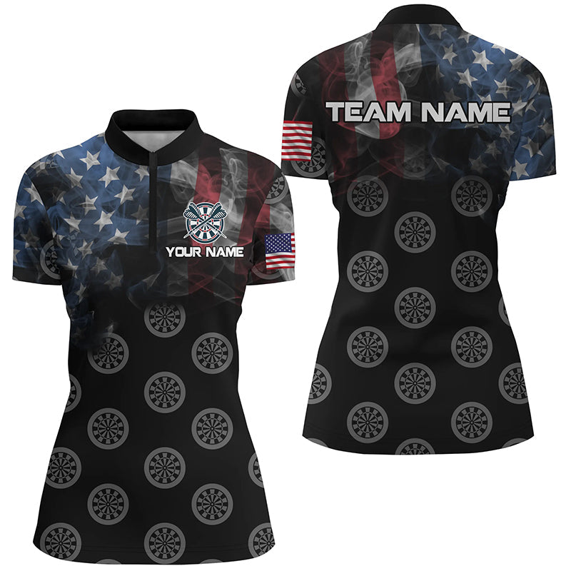 Personalized Smoke US Flag Dart Quarter-Zip, Patriotic Darts Dart VHM1103