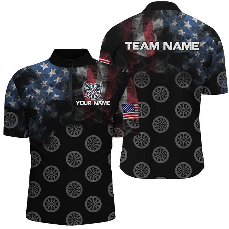 Personalized Smoke US Flag Dart Quarter-Zip, Patriotic Darts Dart VHM1103