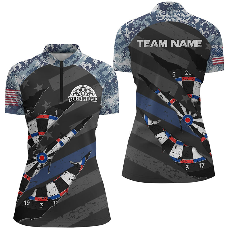 Personalized Retro Camo Blue Dart 3D Quarter-Zip, American Flag Dart VHM1105