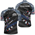 Personalized Retro Camo Blue Dart 3D Quarter-Zip, American Flag Dart VHM1105