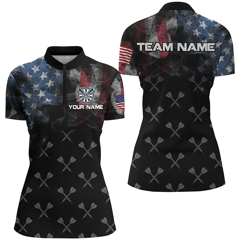 Personalized Smoke US Flag Dart Quarter-Zip, Patriotic Darts Dart VHM1094