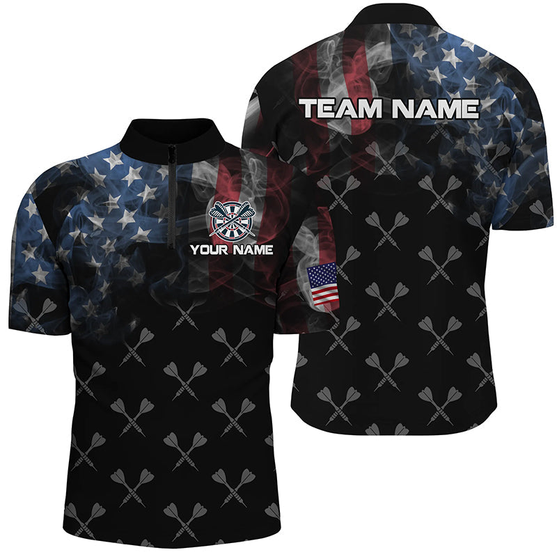 Personalized Smoke US Flag Dart Quarter-Zip, Patriotic Darts Dart VHM1094