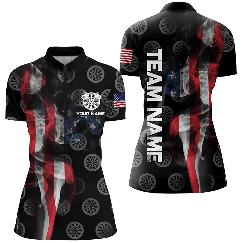 Personalized Smoke US Flag Dart Quarter-Zip, Patriotic Darts Dart VHM1100