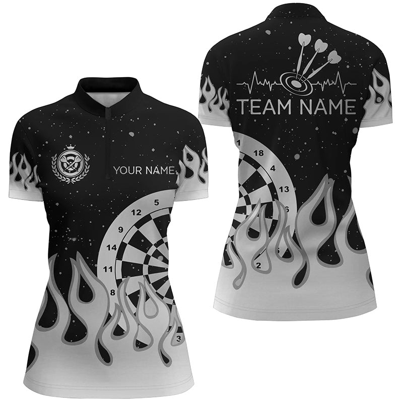 Grey Black Dartboard Fire Flame Men Darts and Quarter-Zip Custom Team Darts Gifts