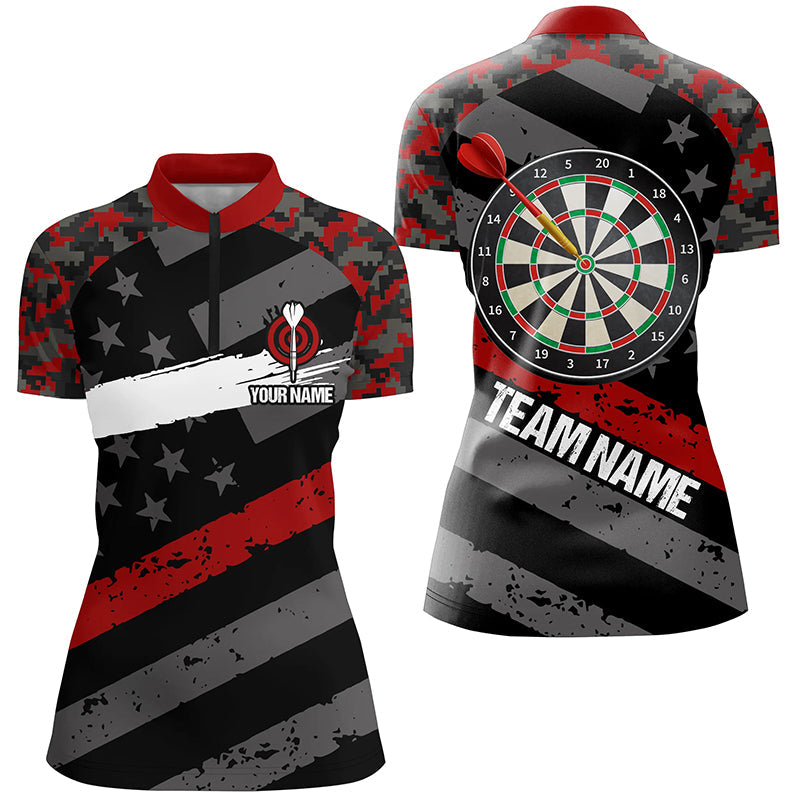 Personalized Red Camo American Flag Darts Quarter-Zip Custom Patriotic Dart VHM1113