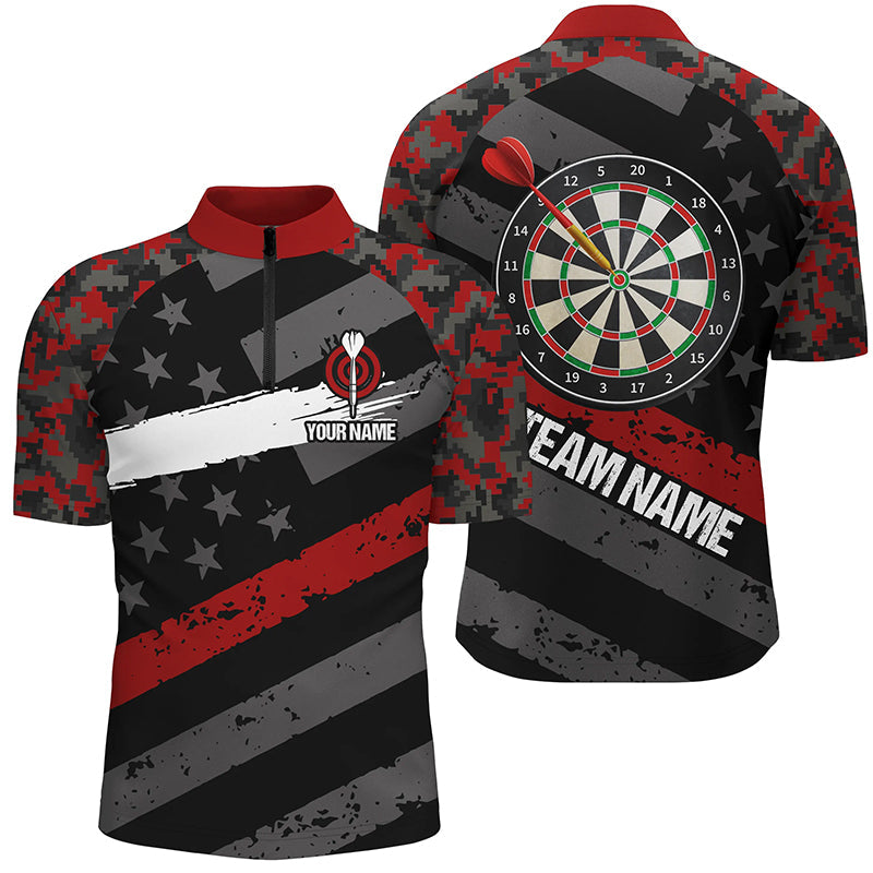 Personalized Red Camo American Flag Darts Quarter-Zip Custom Patriotic Dart VHM1113