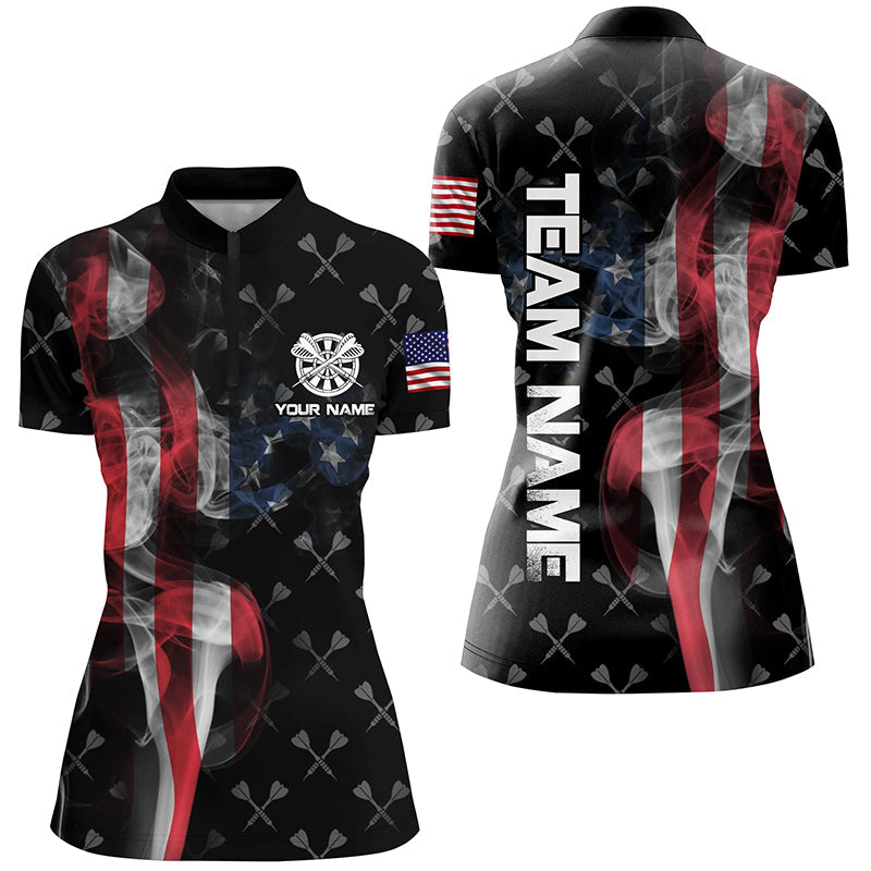 Personalized Smoke US Flag Dart Quarter-Zip, Patriotic Darts Dart VHM1096