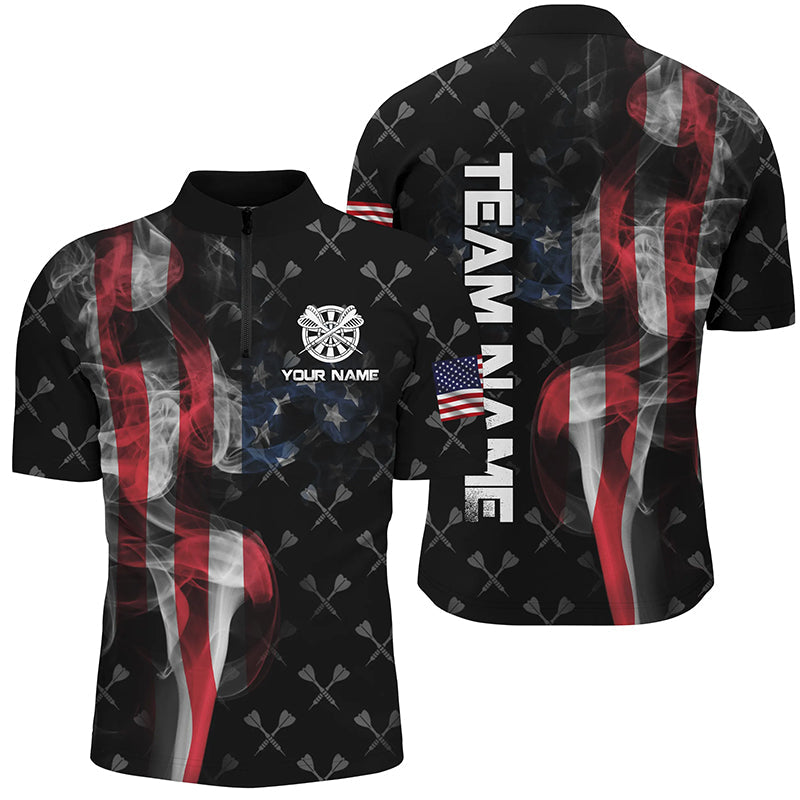 Personalized Smoke US Flag Dart Quarter-Zip, Patriotic Darts Dart VHM1096