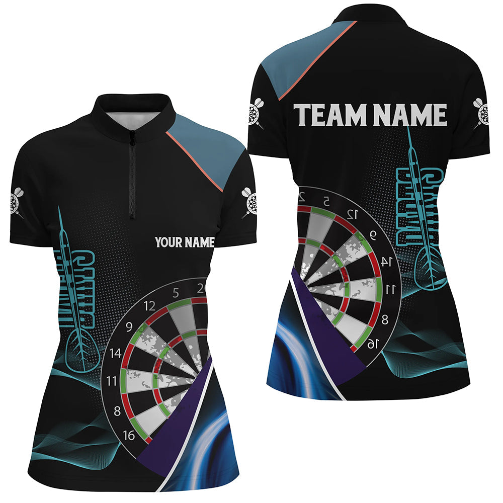 Personalized Blue Black 3D Darts Quarter-Zip Custom Dart Dart Team VHM1111