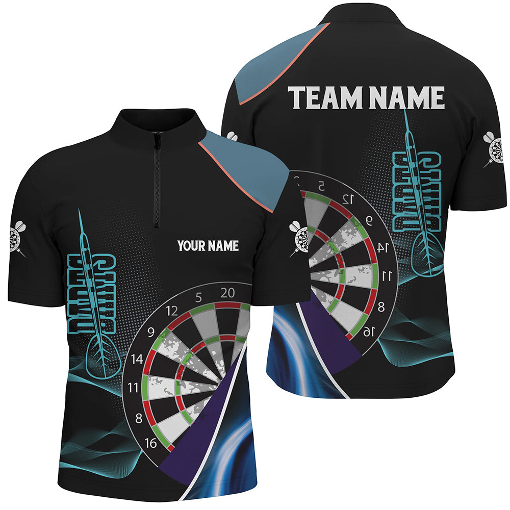 Personalized Blue Black 3D Darts Quarter-Zip Custom Dart Dart Team VHM1111
