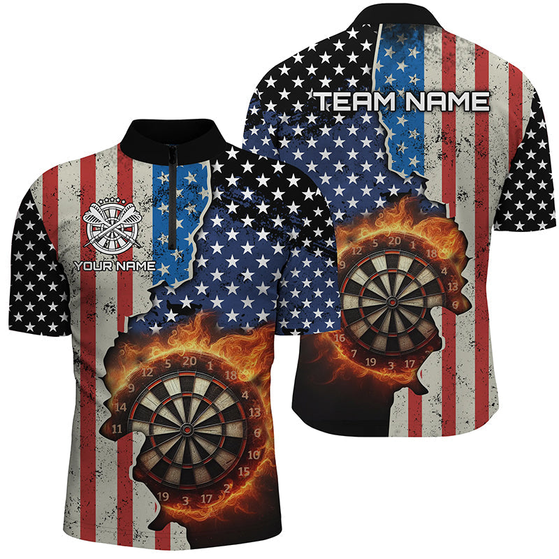 Personalized US Flag Flame Dartboard Dart 3D Quarter-Zip, Custom Women Dart VHM1077