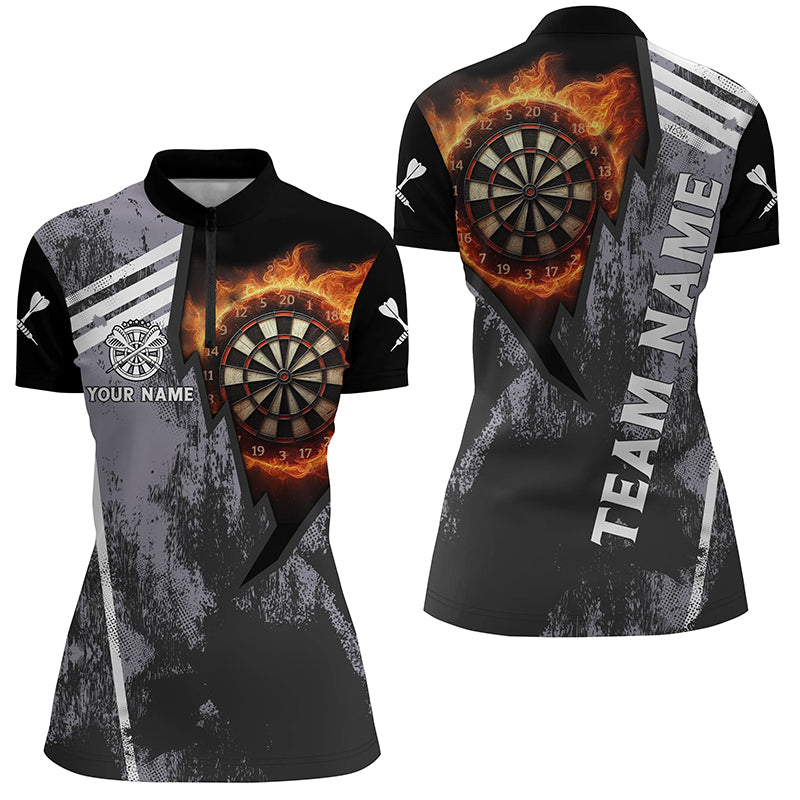 Personalized Grunge Black Flame Dartboard Dart Quarter-Zip Custom 3D Dart VHM1078