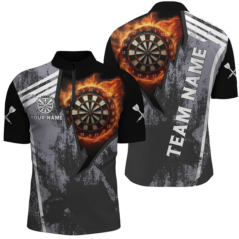 Personalized Grunge Black Flame Dartboard Dart Quarter-Zip Custom 3D Dart VHM1078