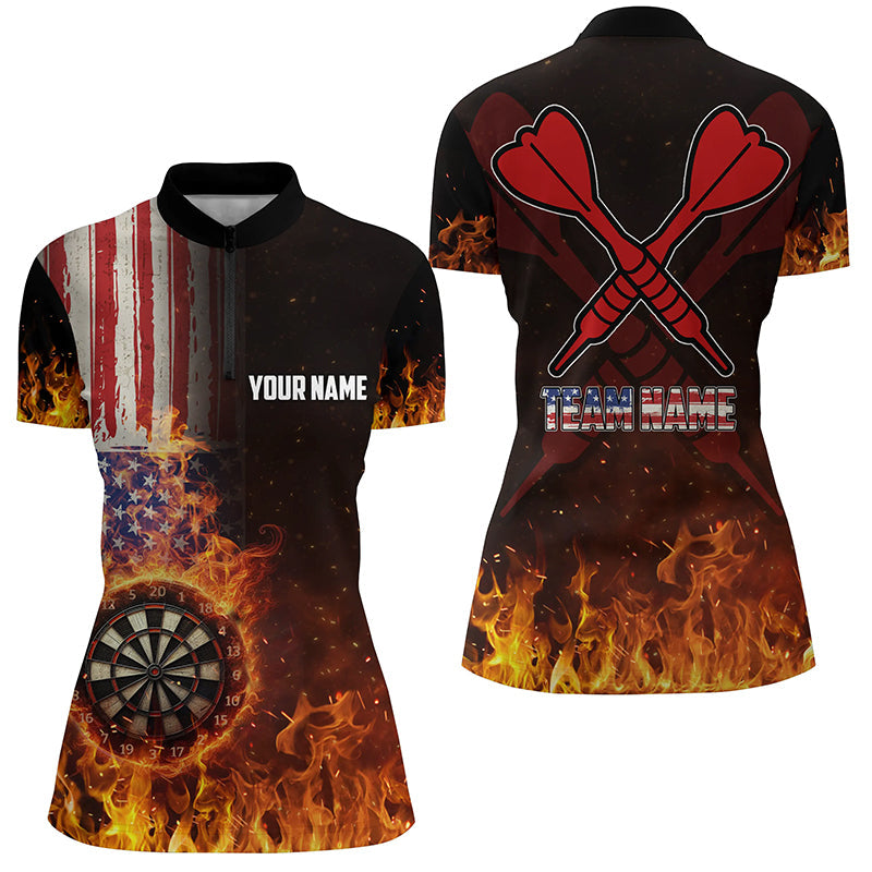 Personalized US Flag Fire Dartboard Dart 3D Quarter-Zip, Patriotic Women Dart VHM1079