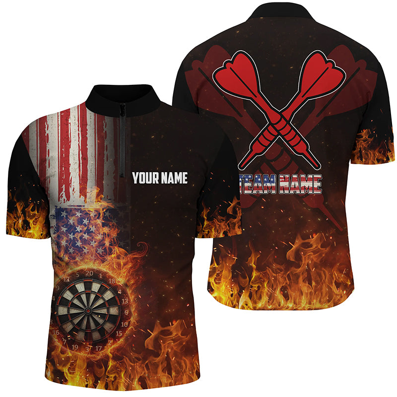 Personalized US Flag Fire Dartboard Dart 3D Quarter-Zip, Patriotic Women Dart VHM1079