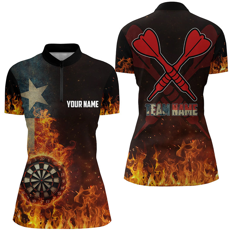 Personalized Texas Flag Fire Dartboard Dart Quarter-Zip, Patriotic Women Dart VHM1080