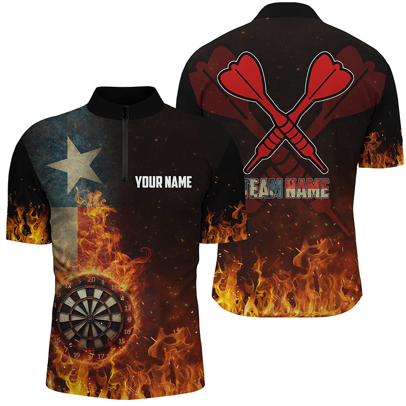 Personalized Texas Flag Fire Dartboard Dart Quarter-Zip, Patriotic Women Dart VHM1080
